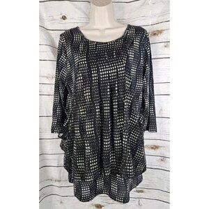 Terra SJ Apparel Black Polka Dot Chiffon Top M Lagenlook NEW Pleated Layered